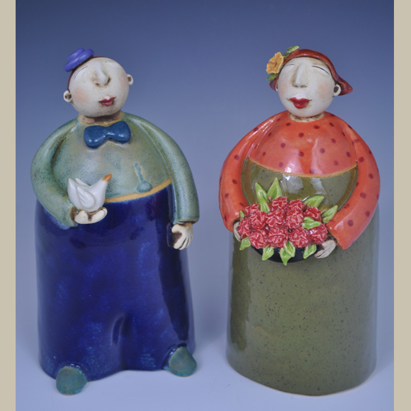 Anne Klocko Ceramic Sculpture Villagers Flowers